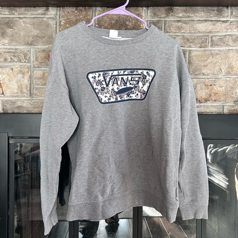 VANS Girls M Women’s S // Gray floral sweatshirt / ✅bio for more shipping